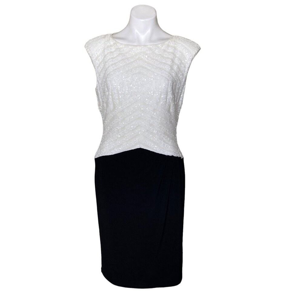 Lauren Ralph Lauren Womens Black White Sequin Cocktail Sheath Dress, Size 10